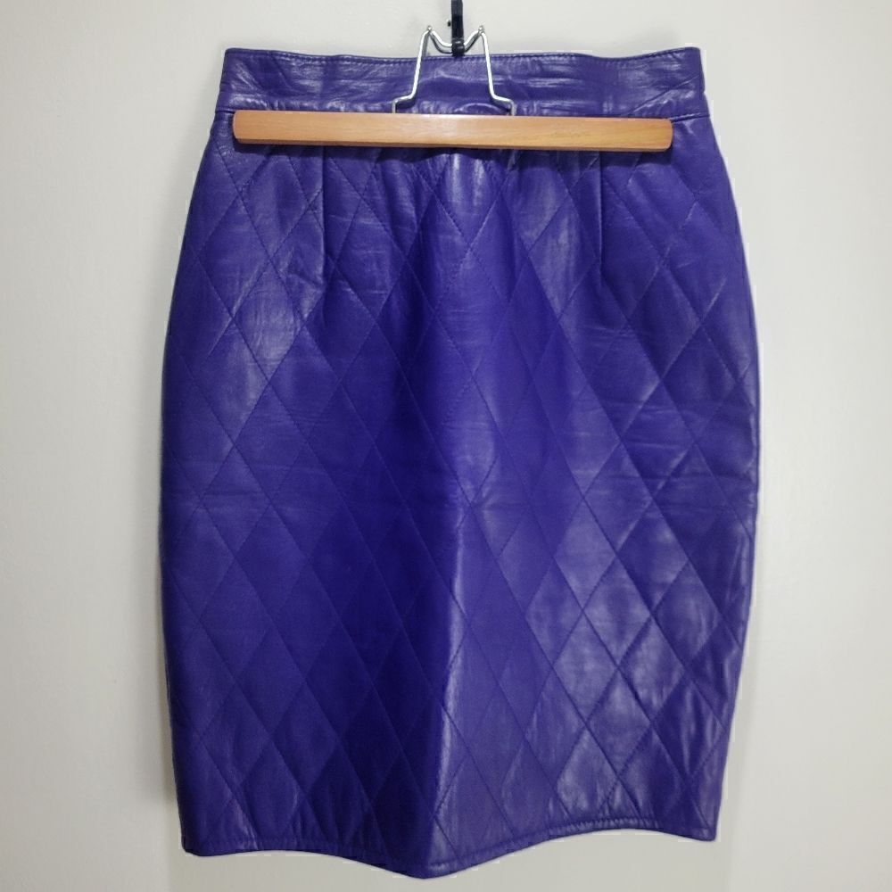 Purple Quilted Leather Pencil Skirt